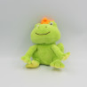 Doudou grenouille verte couronne orange CARRE BLANC