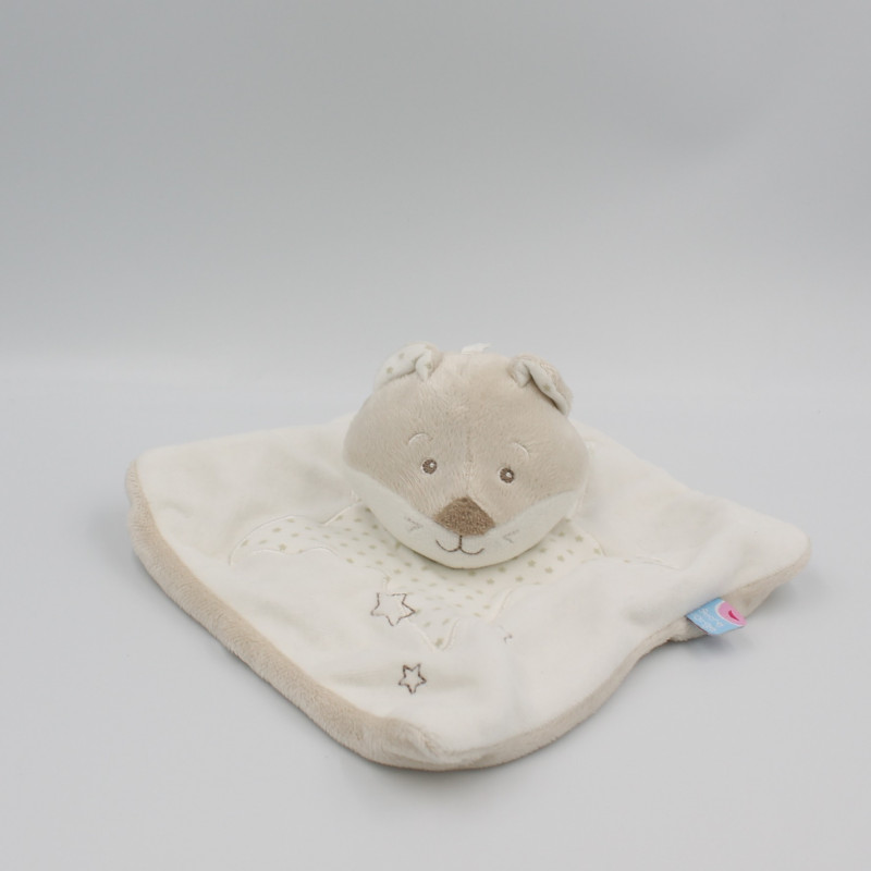Doudou plat chat renard beige blanc étoiles SUCRE D'ORGE