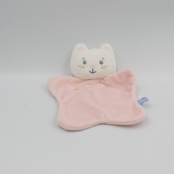Doudou plat chat blanc rose coeurs SUCRE D'ORGE