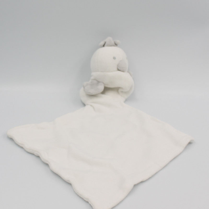 Doudou plat oiseau blanc gris mouchoir BERLINGOT