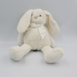 Doudou peluche lapin blanc noeud ATMOSPHERA