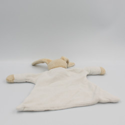 Doudou plat hochet lapin marron blanc éponge KIMBALOO