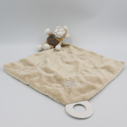 Doudou plat mouchoir Bono le singe beige foulard jaune NOUKIE'S