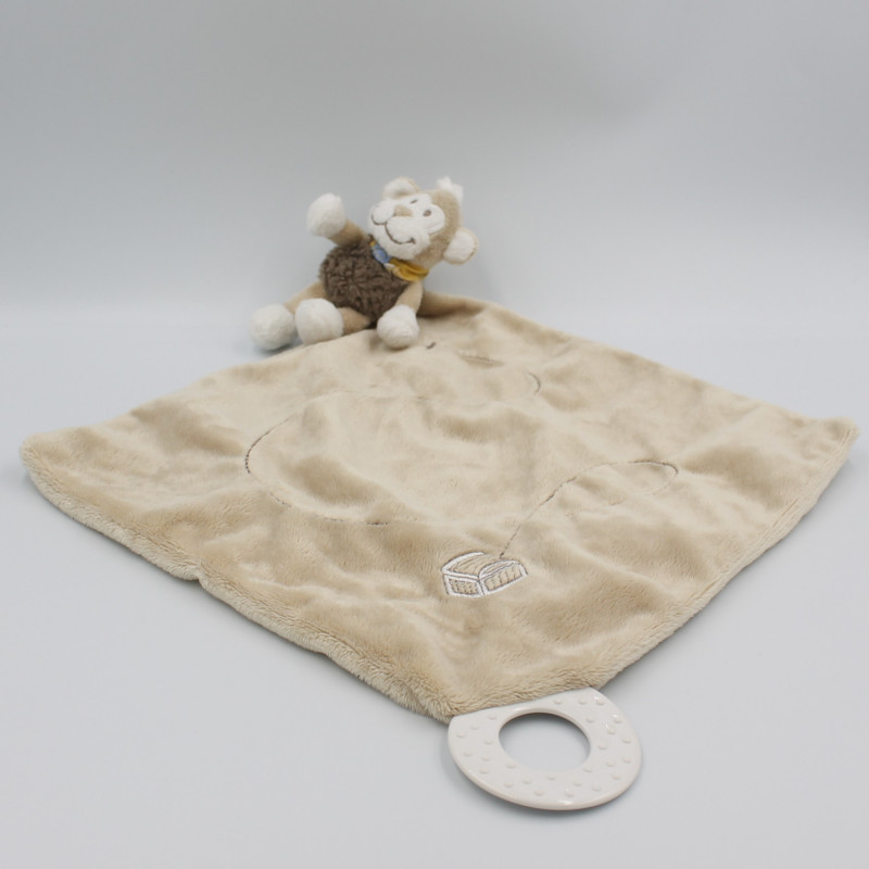 Doudou plat mouchoir Bono le singe beige foulard jaune NOUKIE'S