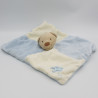 Doudou plat ours bleu blanc fleur NICOTOY