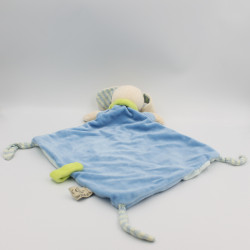 Doudou plat chien bleu foulard vert MOTS D'ENFANTS