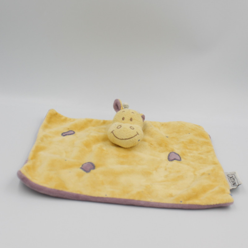 Doudou plat vache girafe jaune coeur violet INFLUX