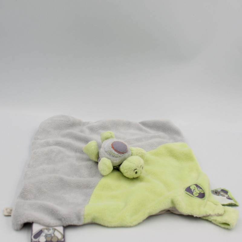 Doudou plat tortue verte gris mauve rayé Yvan NOUKIE'S