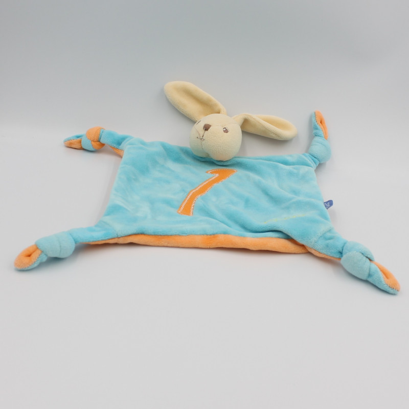 Doudou plat lapin bleu orange chiffre 1 KALOO