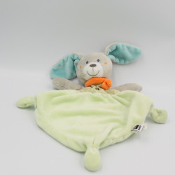 Doudou plat lapin vert gris écharpe orange TEX BABY