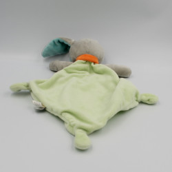 Doudou plat lapin vert gris écharpe orange TEX BABY