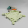 Doudou plat lapin vert gris écharpe orange TEX BABY