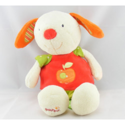 Doudou musical lapin blanc salopette rouge pois orange BABYSUN