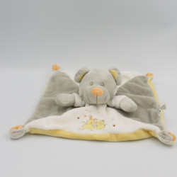 Doudou plat ours gris blanc jaune VETIR GEMO