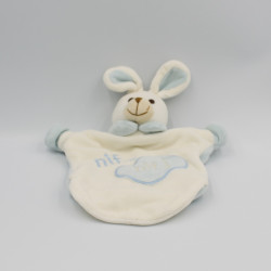 Doudou plat lapin blanc bleu NIF NIF EVEIL ET TENDRESSE
