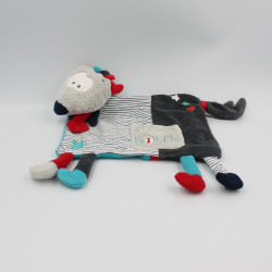 Doudou plat loup Mister Bouh gris bleu noir rayé SAUTHON