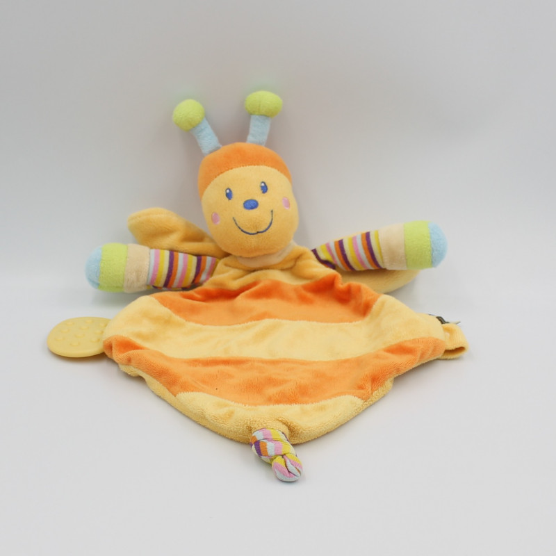 Doudou plat abeille orange jaune MOTS D'ENFANTS