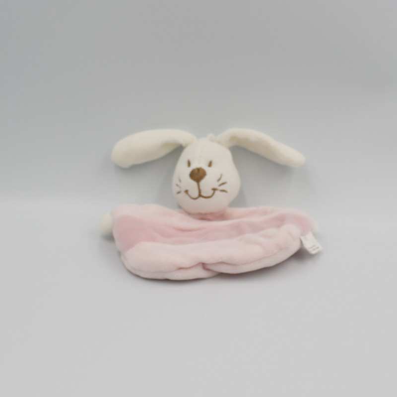 Petit Doudou plat lapin rose blanc rayé AUCHAN