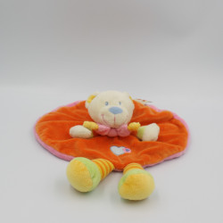 Doudou Plat rond ours orange coeur bleu NICOTOY