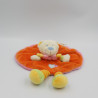 Doudou Plat rond ours orange coeur bleu NICOTOY