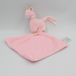 Doudou plat licorne rose mouchoir MOTS D'ENFANTS