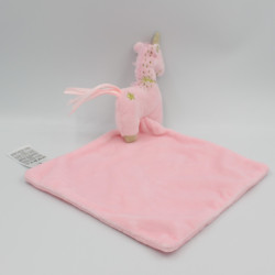 Doudou plat licorne rose mouchoir MOTS D'ENFANTS