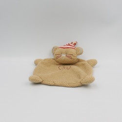 Doudou plat souris beige bonnet rayé rouge coeur ABSORBA