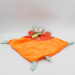 Doudou plat chat rouge orange pois chat brodé MOTS D'ENFANTS