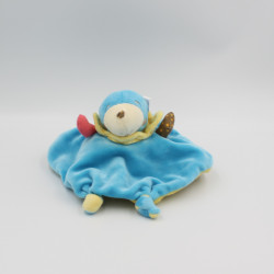 Doudou plat reversible taupe bleu insecte jaune NOUNOURS