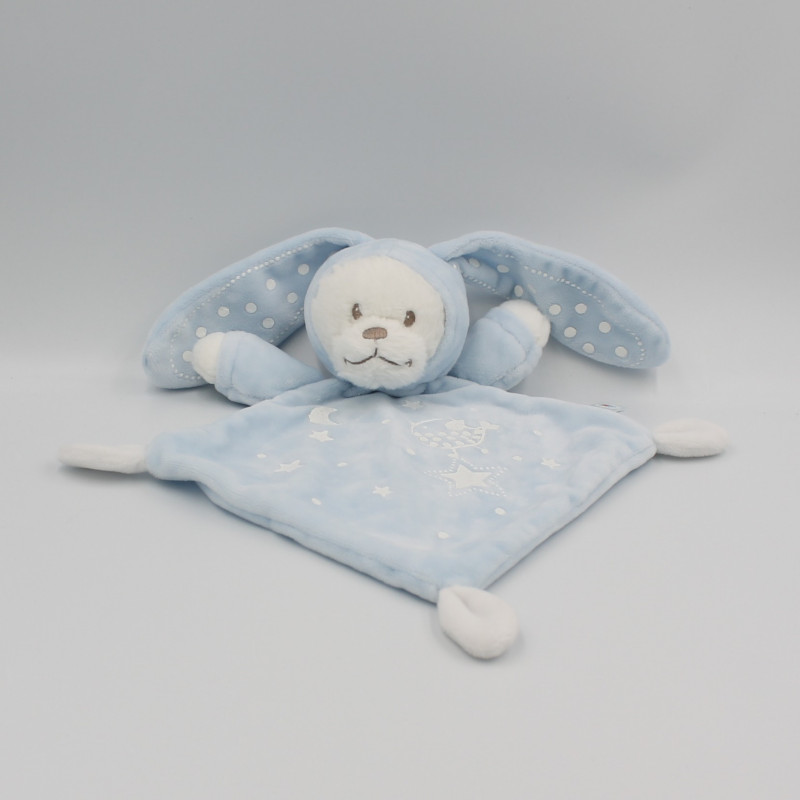 Doudou luminescent plat ours lapin blanc bleu oiseau étoiles NICOTOY SIMBA TOYS