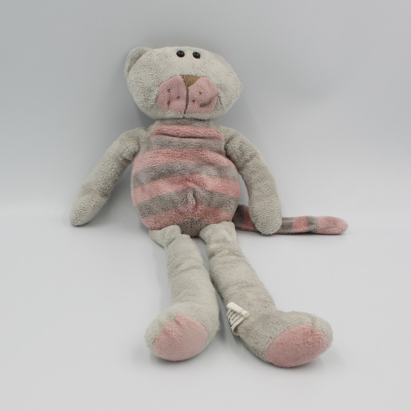 Doudou chat gris rose longues pattes GERCA