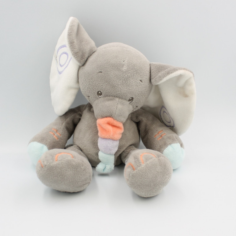 Doudou éléphant gris orange bleu mauve Bubbles NATTOU