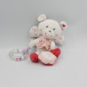 Doudou ours papillon blanc rose mauve fleurs hochet POMMETTE