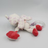 Doudou ours papillon blanc rose mauve fleurs hochet POMMETTE