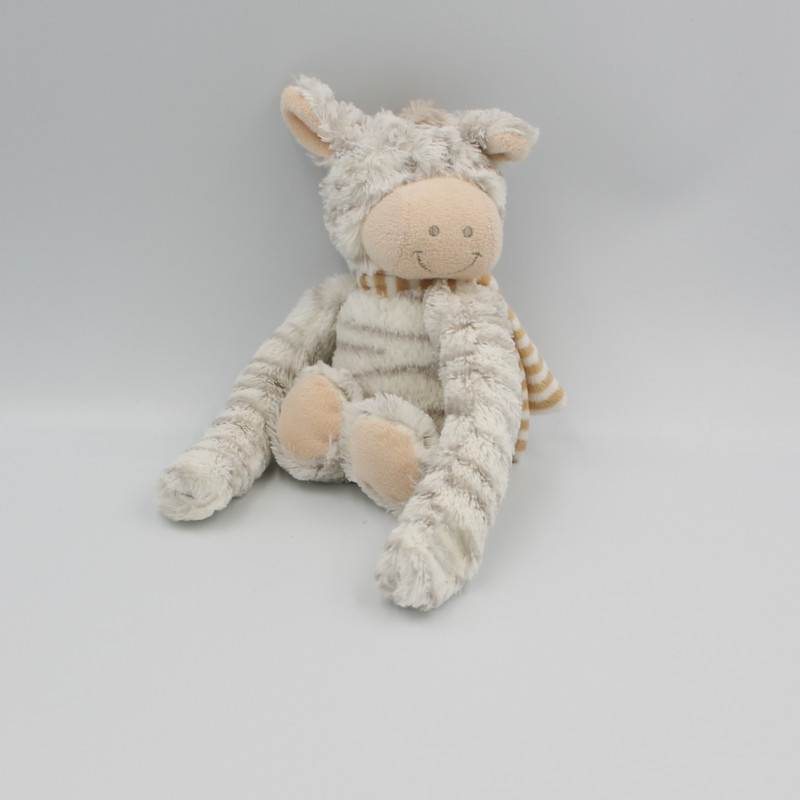 Doudou peluche ane zèbre blanc gris CASA