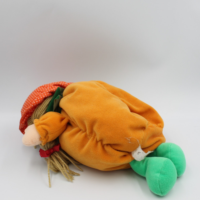 Peluche poupée orange rouge vert pois CARREFOUR