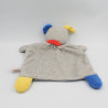 Doudou plat chien gris bleu jaune rouge rayé MOTS D'ENFANTS