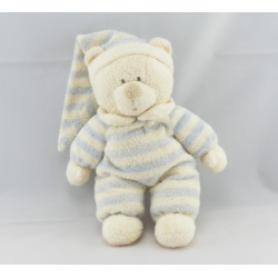 Doudou plat ours écru rayé bleu NICOTOY
