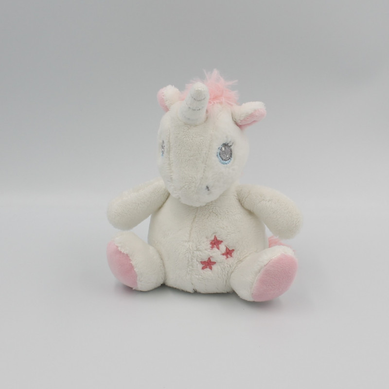 Doudou licorne blanche rose étoiles TEX