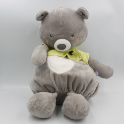 Doudou range pyjama ours gris blanc vert rayé SUCRE D'ORGE