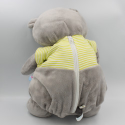 Doudou range pyjama ours gris blanc vert rayé SUCRE D'ORGE