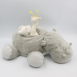 Doudou hippopotame gris blanc rayé JACADI