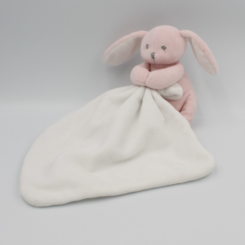 Doudou lapin rose blanc mouchoir JACADI