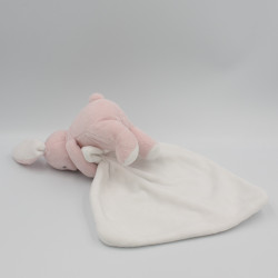 Doudou lapin rose blanc mouchoir JACADI