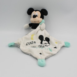 Doudou Mickey bleu gris blanc avec mouchoir Zoom to the moon DISNEY