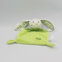 Doudou plat lapin vert blanc pois NICOTOY