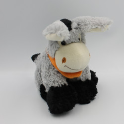 Doudou peluche ane gris noir foulard orange FIZZY
