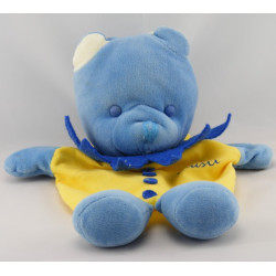 Doudou marionnette ours bleu jaune Musti MUSTELA