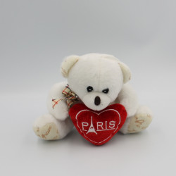 Doudou peluche ours blanc coeur rouge Paris ALIA