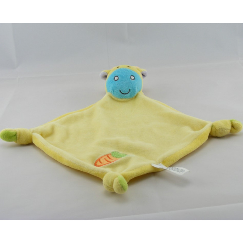 Doudou plat vache girafe jaune bleu carotte JJA